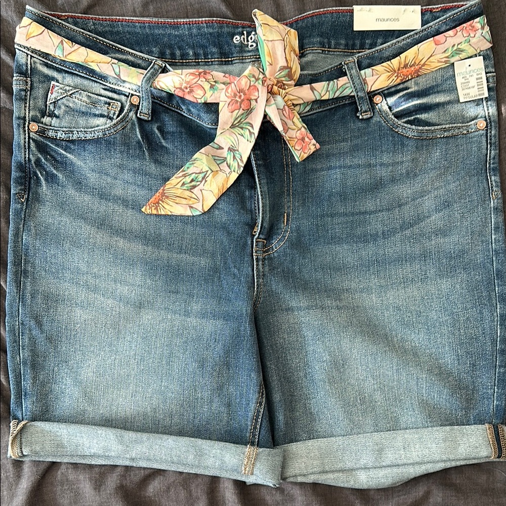 Edge Denim Shorts with Floral Accent